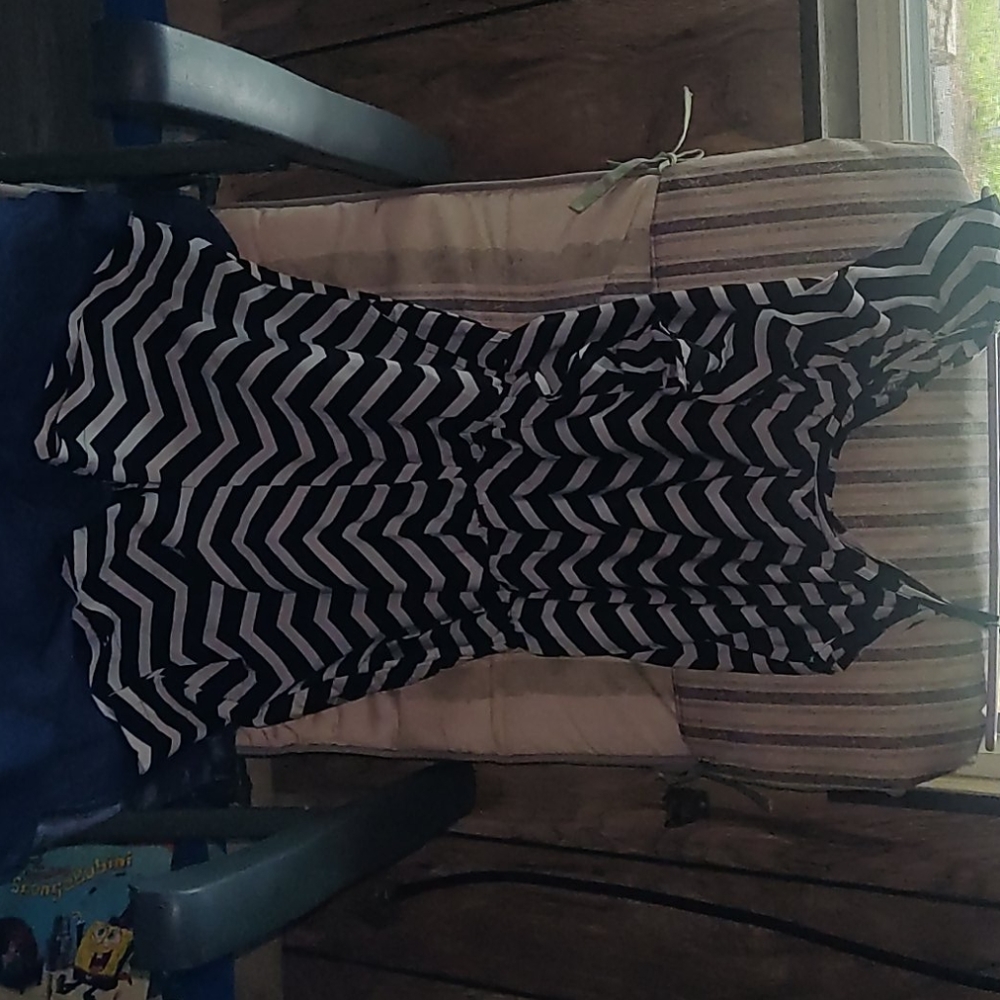 2 Black and white striped rompers